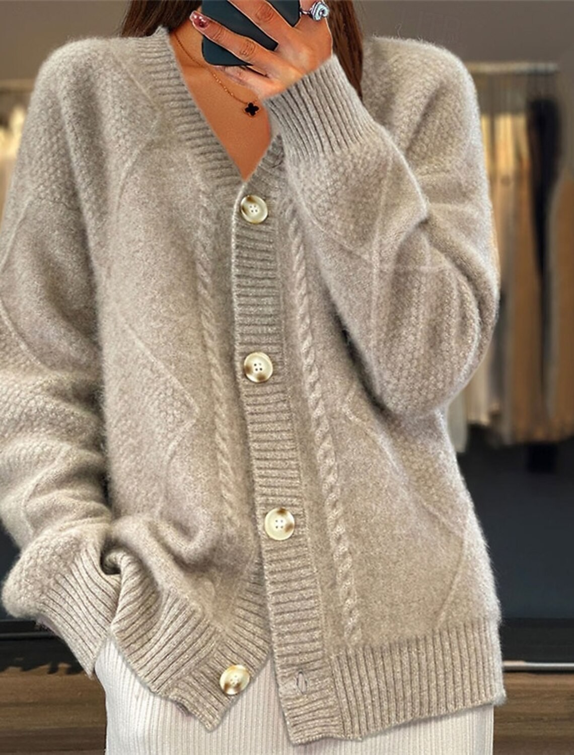 Women V Neck Cable Knit Cardig - Down Jacket Packable recensione e prezzo